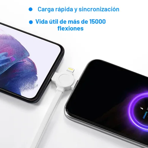 Vista 2 de Cable de carga múltiple retráctil 3 en 1, paquete de 2 cables de carga rápida retráctil, cable de sincronización de datos con puertos iPhone/tipo