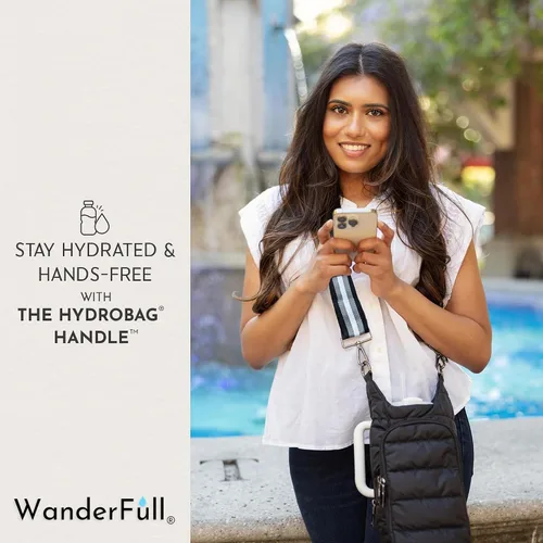 Vista 2 de WanderFull® Ranura con cremallera original HydroBag® HANDLE™ para mango, soporte para botella de agua cruzado manos libres y accesorios para vasos
