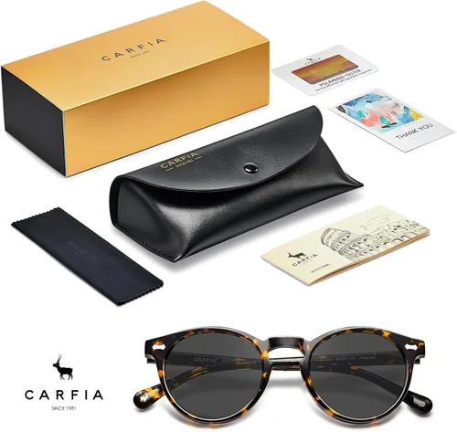 Vista 13 de CARFIA Gafas de sol polarizadas de acetato redondo para mujer, protección UV de cara pequeña con funda de cuero CA5288
