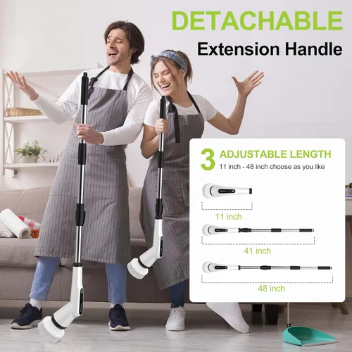 Vista 2 de Cepillo Fregador Eléctrico, Cepillo Fregador Eléctrico IPX7 para Ducha, Cepillo de Limpieza Eléctrico Fregador con 7 Cabezales de Cepillo