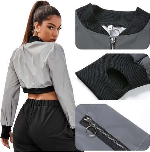 Vista 6 de Ypser - Blusa reflectante para rave, crop top, de manga corta, techwear, para mujer