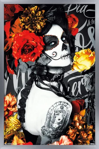 Vista 9 de Trends International Día De Los Muertos - Póster de pared de tatuaje, 22.375 x 34 pulgadas, versión enmarcada en negro Versión con marco negro