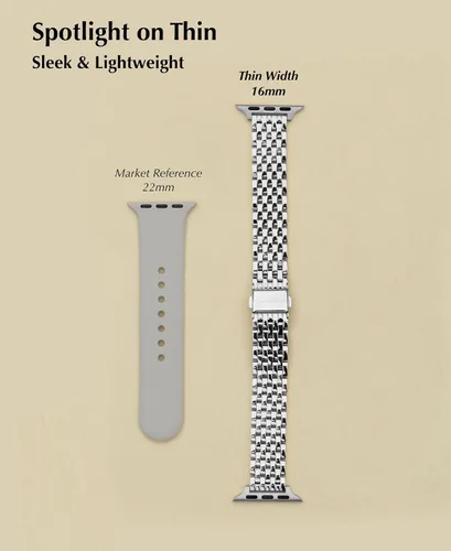 Vista 6 de Correa delgada y femenina para Apple Watch 11 10 Se 9 8 7 6 5 4 3, Correa metálica elegante para mujeres para Apple Watch 42mm 41mm 40mm 44mm 45mm