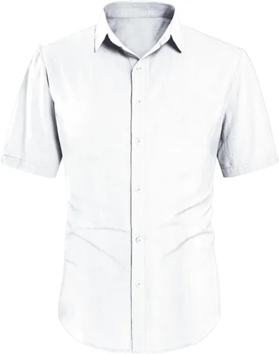 Vista 5 de Camisa casual de lino con botones de manga corta para hombre, para verano, playa, algodón con cuello de lanza
