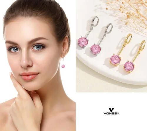 Vista 4 de VONSSY Aretes colgantes de gota de piedras preciosas Aretes colgantes de cristal chapado en platinooro con circonita cúbica para colgar