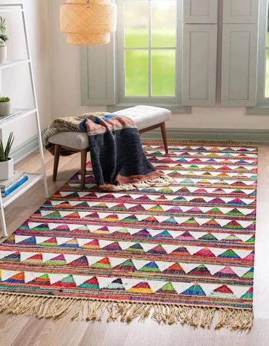Vista 9 de Unique Loom Chindi Trellis Collection - Alfombra moderna, geométrica, colores brillantes, alfombra del suroeste