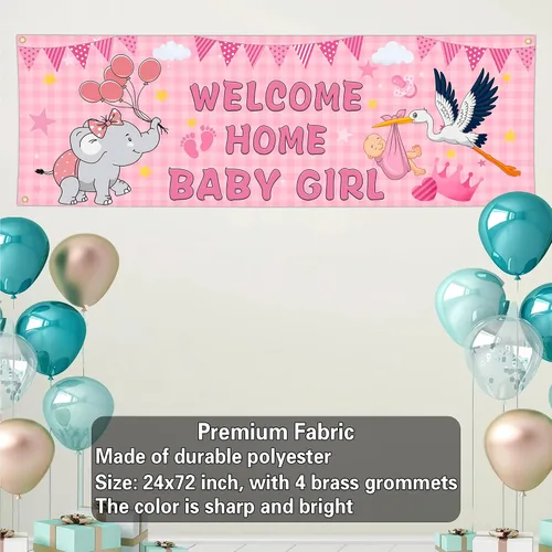 Vista 3 de Banderas de bienvenida a casa para bebé niña para exterior, 24 x 72 pulgadas, doble cara, bandera de "It's a Girl", bandera de pared de baby shower