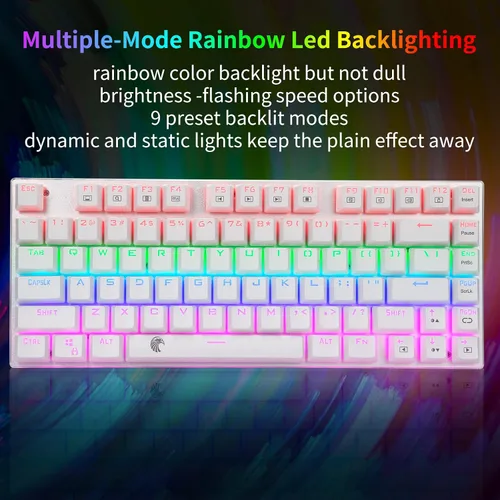 Vista 3 de Z-88 teclado mecánico para juegos retroiluminado con luces LED de arcoíris a prueba de agua con teclas completas anti-ghosting con interruptores