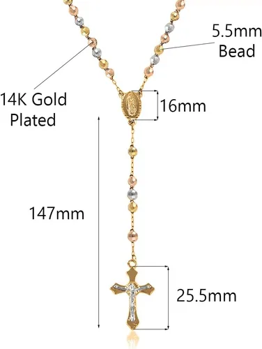 Vista 3 de Savlano Collar de cruz de rosario chapado en oro de 14 quilates, cadena de rosario con medallón de cruz de crucifijo de 0.256 in, collar en Y