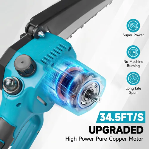 Vista 3 de Mini motosierra de mano inalámbrica de 6 pulgadas con engrasador automático, motosierra eléctrica portátil para cortar árboles/madera, bloqueo