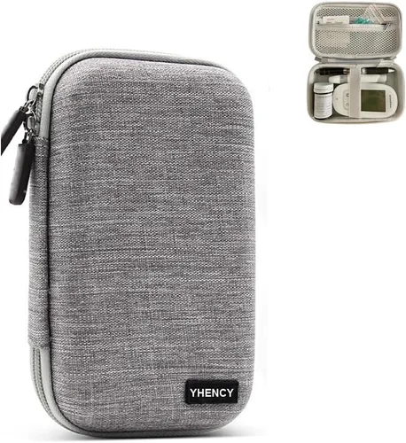 Vista 7 de Bolsa de suministro para diabéticos de carcasa rígida para diabetes, estuche organizador para monitor de glucosa en sangre, kit de prueba con A-Negro