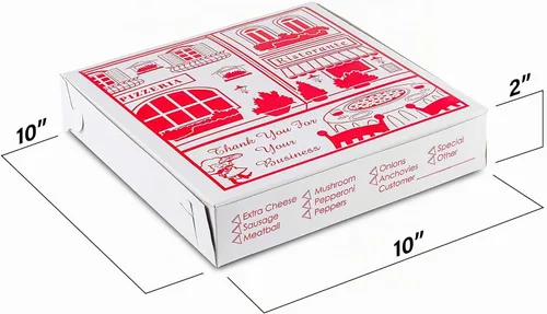 Vista 3 de MT Products Caja de Pizza Delgada 10" x 10" x 2" - Cajas de Pizza con Esquinas de Cierre Profundo (Paquete de 10) - Hecho en EE.UU