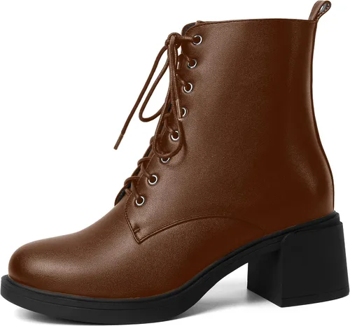Vista 127 de ROSERWISH Botas altas de tacón bajo y grueso para mujer, con cordones, cómodas, modernas, con puntera redonda, de 2.5 pulgadas