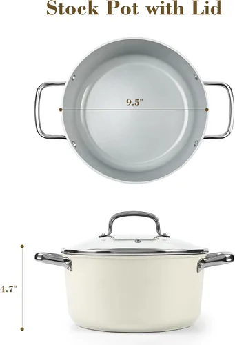 Vista 5 de Olla de stock de cerámica de 5 cuartos antiadherente con tapa, olla para sopa, olla de pasta antiadherente fácil de limpiar, sin PFOA, PFAS, PTFE