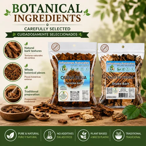 Vista 4 de BexpertsUSA - Combo de té de hierbas Quina Roja + Palo de Víbora, paquete de 2 (4 onzas cada uno/3.99 oz) - Infusión de hierbas de corteza