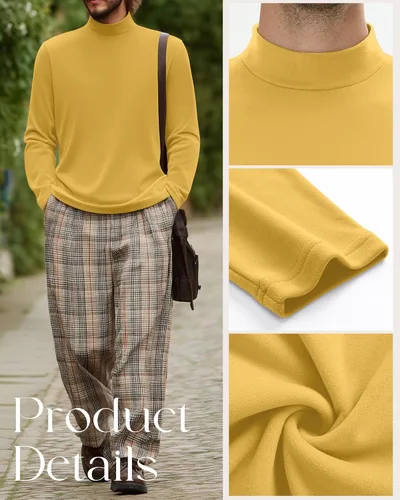 Vista 3 de Paquete de 4 Camisas de Cuello Alto Simulado para Hombre, Suéter Pullover Térmico de Manga Larga, Camiseta Interior Casual de Ajuste Holgado