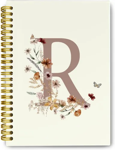 Vista 14 de Cuadernos de diario personalizados con letra inicial floral A, cuadernos vintage femeninos de tapa dura en espiral para la escuela, regalos