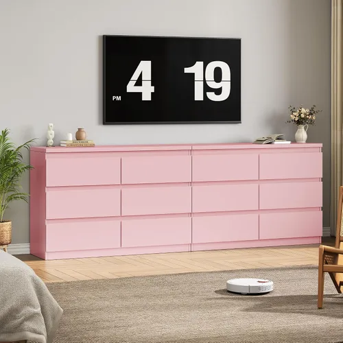 Vista 7 de Jocoevol Cómoda moderna rosa con 6 cajones, cómoda para dormitorio, armario, sala de estar, pasillo, entrada, cómoda doble de almacenamiento