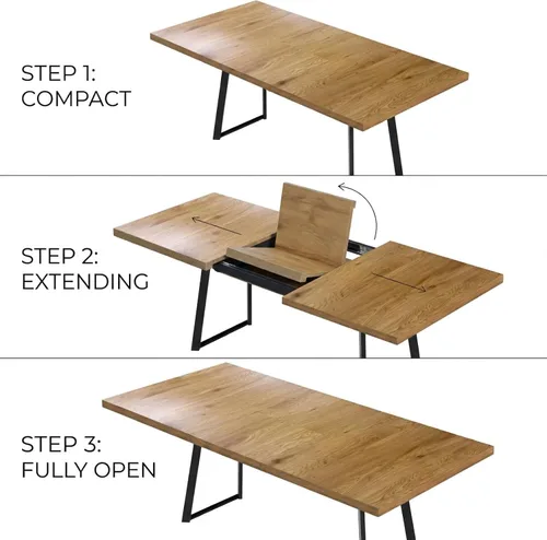 Vista 3 de ZckyCine Mesa de Comedor Moderna de Mediados de Siglo y Sillas para 4 Rectangular de Madera Expandible que Ahorra Espacio Multifuncional Marrón