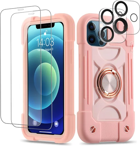 Vista 83 de Funda para iPhone 11 de 6.1 pulgadas con soporte de anillo, con 2 protectores de pantalla de vidrio, resistente a los golpes, resistente a