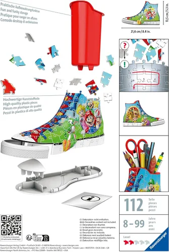Vista 8 de Ravensburger - Super Mario Sneaker - Rompecabezas 3D - Construye una zapatilla de tamaño completo con ilustraciones clásicas de Mario - 108 piezas