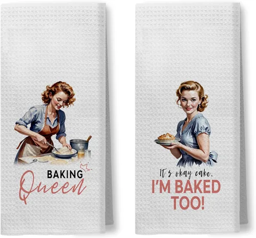 Vista 23 de Toallas de Cocina Divertidas "I'm Fine", Toallas Decorativas de Cocina y Té Estilo Ama de Casa Retro de los 50s, Toallas de Mano de Humor Sarcástico