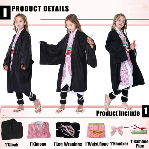 Vista 2 de Deaboat Disfraz de cosplay negro, bata kimono, uniforme con conjunto completo de cosplay para niñas, niños y adultos