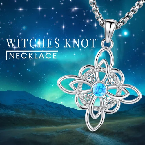 Vista 58 de Collar de pentagrama de plata de ley con triple luna, diosa celta, nudo celta, nudo de brujas, Ankh, sol y luna, Hécate, lilith, Santa Muerte