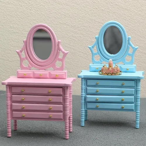 Vista 8 de AirAds Dollhouse 1:12 Muebles en miniatura con espejo; precio cada uno (1 tocador azul)