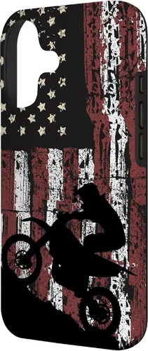 Vista 2 de Motocross Dirt Track Racing - Carcasa para iPhone 17, diseño de bandera de EE. UU., estilo vintage