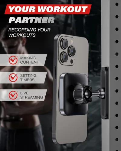 Vista 4 de A2C Gym - Soporte magnético para teléfono, base de aluminio duradera para superficies metálicas y no metálicas, compatible con MagSafe iPhone 12-17