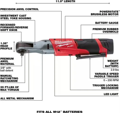 Vista 3 de M12 COMBUSTIBLE 3/8" TRINQUETE 2BAT