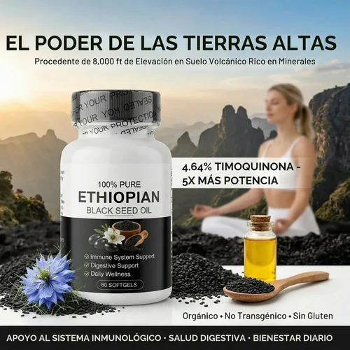Vista 4 de Aceite de semilla negra etíope, prensado en frío, 60 cápsulas