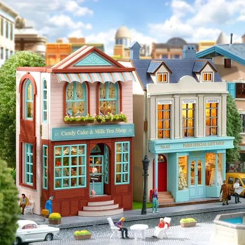 Vista 2 de Roroom Kit de casa de muñecas en miniatura y muebles, modelo de casa de muñecas de madera en 3D con LED, idea creativa de habitación para regalo