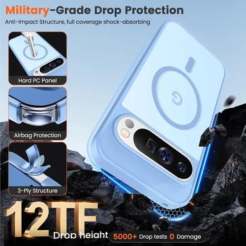 Vista 4 de Funda para teléfono Google Pixel 9 Pro XL, Compatible con Magnético, Protección contra Caídas de Grado Militar Translúcida Mate Resistente a Golpes