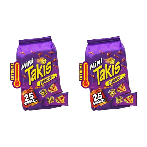 Vista 9 de Takis Fuego Mini 25 piezas / 1.23 oz Paquete múltiple de tamaño bocado, nachos de tortilla enrollada extremadamente picante con sabor a pimiento