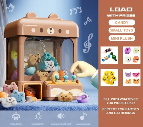 Vista 4 de Cxjoigxi Gran máquina de pinzas para niños y adultos con premios, sonido y luz ajustables, mini máquina expendedora para niñas y niños, juego