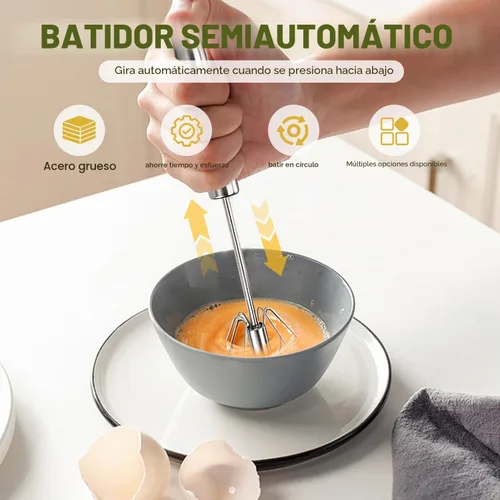 Vista 2 de Batidor semiautomático de acero inoxidable, batidor de huevo, batidora de mano, herramienta agitadora de mano para cocinar, cocina, hogar, leche