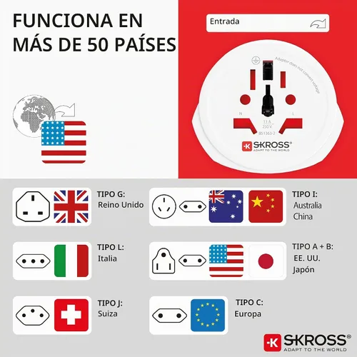 Vista 3 de Skross World to USA - Adaptador de viaje para país, color blanco