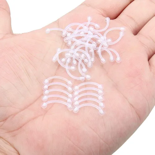 Vista 7 de 16G - Piercing de plástico transparente para cejas, ojos de serpiente, lengua, acrílico, bioflex, cartílago, hélix, tragus, pezón, vientre, labio