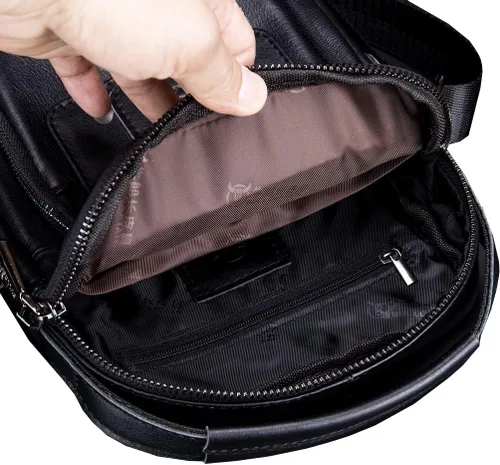 Vista 4 de Hebetag Bolso bandolera de cuero pequeño para hombre, para viajes al aire libre, negocios