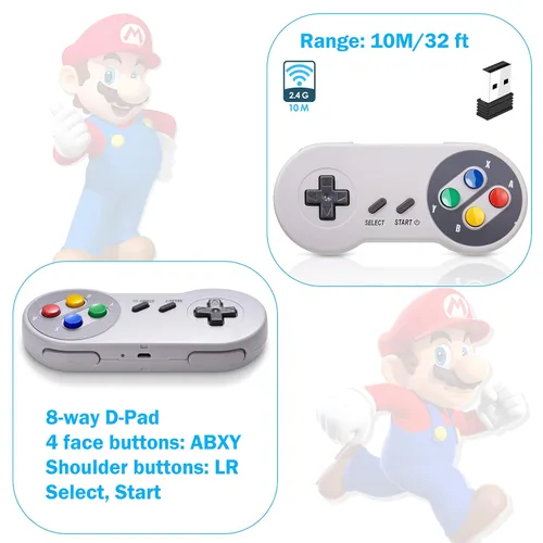 Vista 2 de SAFFUN 2 Pack 2.4 GHz Wireless USB Controller Compatible with SNES Games, Retro SNES PC Controller for Windows PC iOS MAC Linux Raspberry Pi