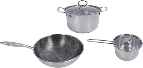 Vista 2 de SUNGOOYUE Stainless Steel Cooking Set with Elegant Design for Various Cooking Needs, 3 Pots and 2 Lids