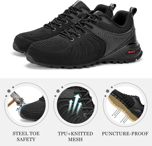 Vista 4 de Zapatos de punta de acero para hombre, zapatillas de seguridad compuestas, zapatos casuales de trabajo, cómodos, a prueba de pinchazos