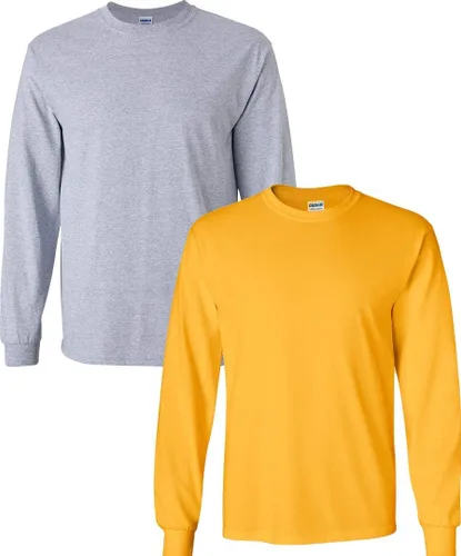 Vista 10 de Gildan - Camiseta de algodón y de manga larga para hombre, modelo G2400 (1) verde irlandés + (1) negro