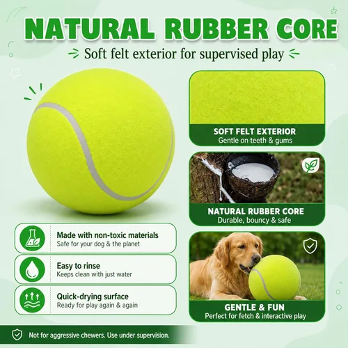 Vista 6 de INSUM Pelota de tenis gigante de 9.5 pulgadas, pelota de juguete grande para perros para jugar al aire libre, cumpleaños para perros grandes, ideal