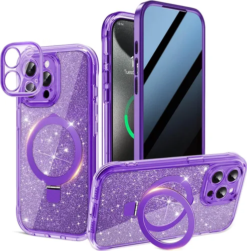 Vista 29 de Funda magnética de privacidad para iPhone 17 Pro Max [Cartulina Aurora con purpurina] [Soporte magnético invisible] protector de pantalla integrado