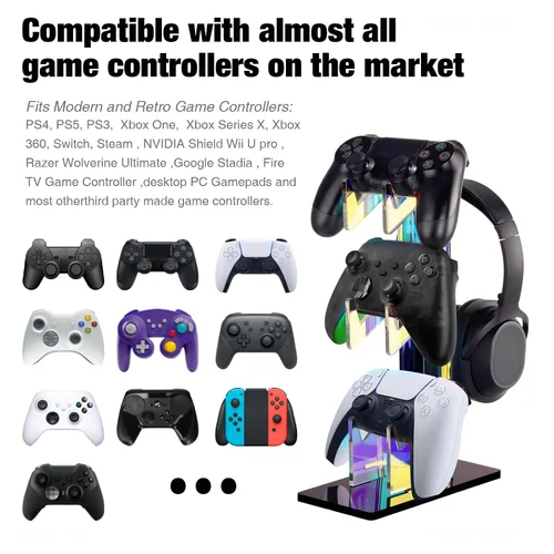 Vista 7 de NiHome Soporte universal de acrílico iridiscente de varios niveles para controlador de juegos para PS5, Xbox ONE Switch, soporte de controlador