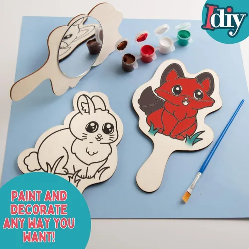 Vista 5 de Idiy Paint Your Own Forest Animals - Kit de espejo de 12 unidades con pintura y pincel No prep needed • 6 forest animal mirrors • Individually