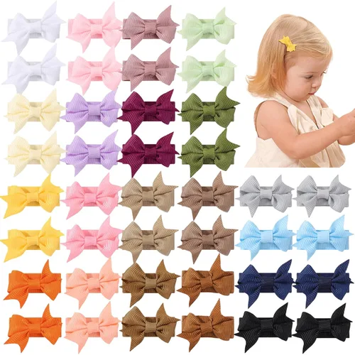 Vista 10 de 40 piezas de clips de lazos para el cabello de bebé de 2 pulgadas para niñas, cinta de grogrén totalmente forrada, clips para el cabello de bebés